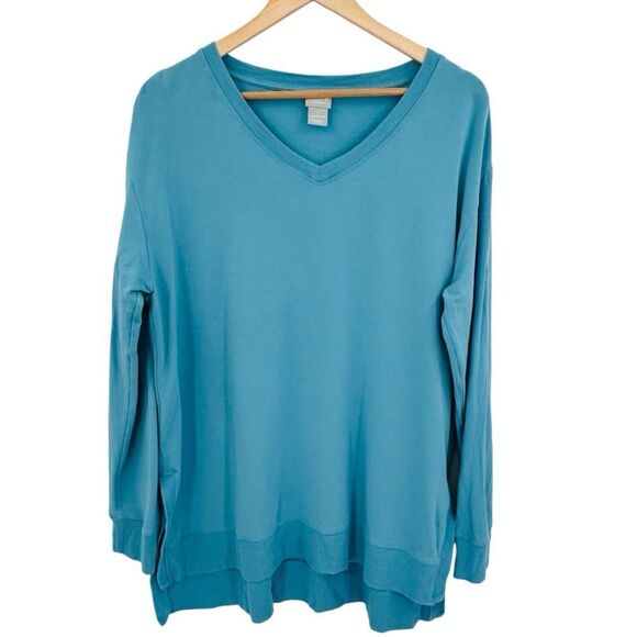 Chico’s Zenergy turquoise v neck tunic sweater size large - Picture 1 of 5